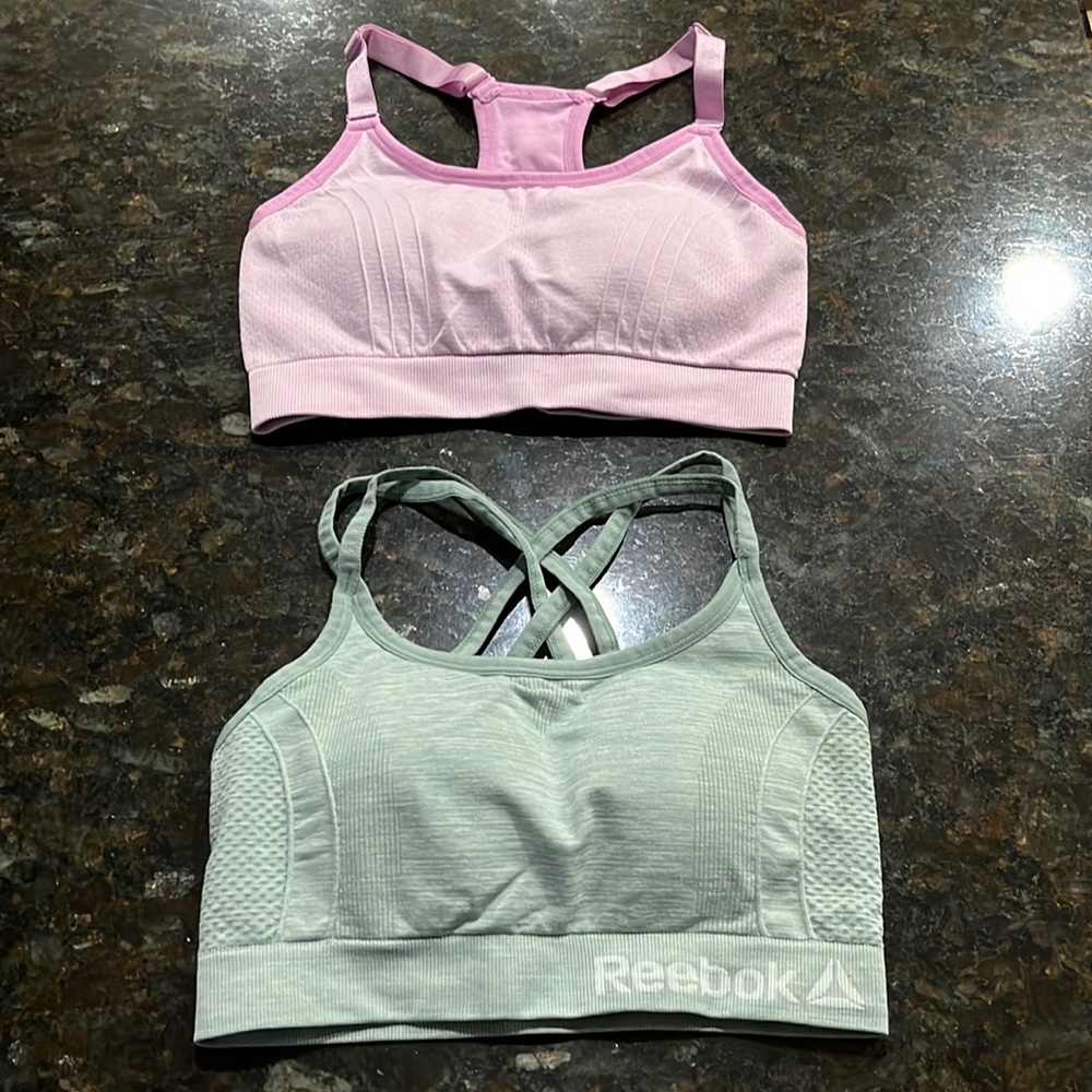 2 Reebok Size 32A Bras Purple and Green